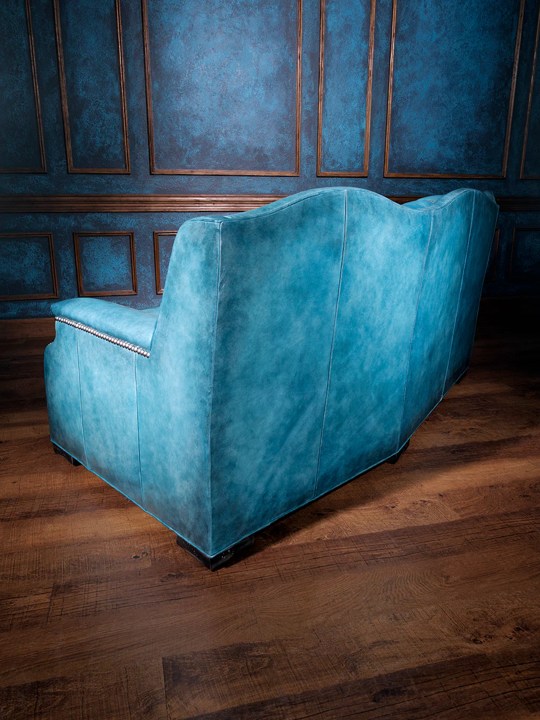 Sky Blue Tufted Leather Sofa - Image 3