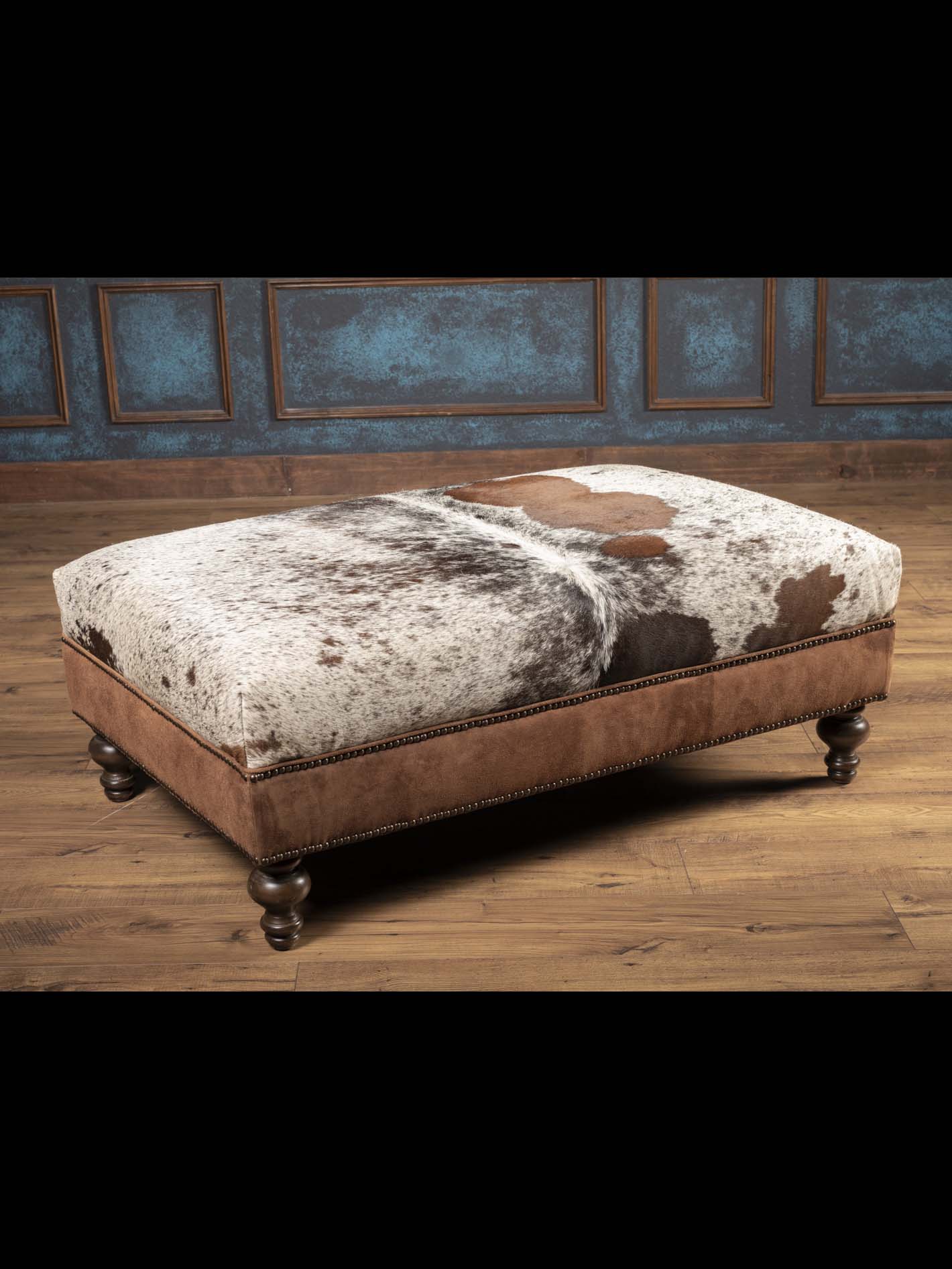 Square Cowhide & Leather Rustic Ottoman