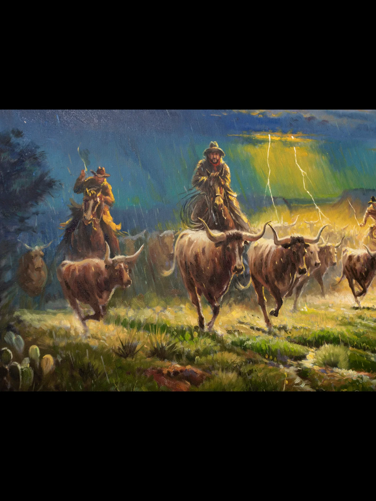 Stormy Trail - Cowboys Herding Cattle Under Lightning Skies - Image 2