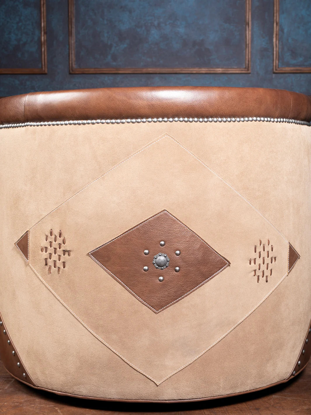 Stud Stitch Leather Swivel Chair - Image 3