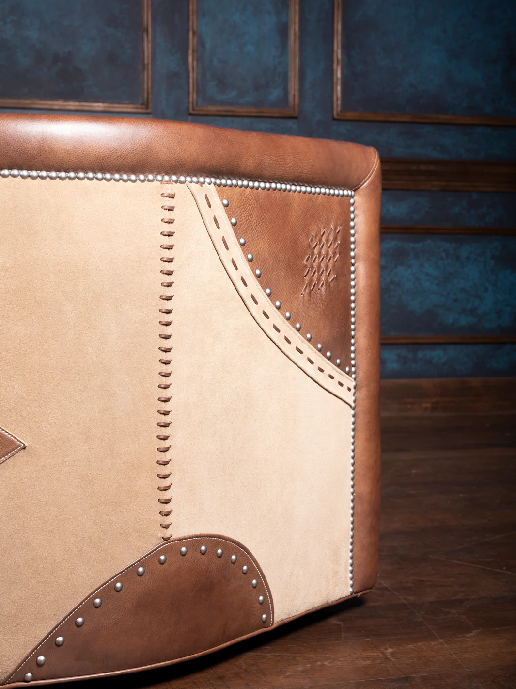 Stud Stitch Leather Swivel Chair - Image 4