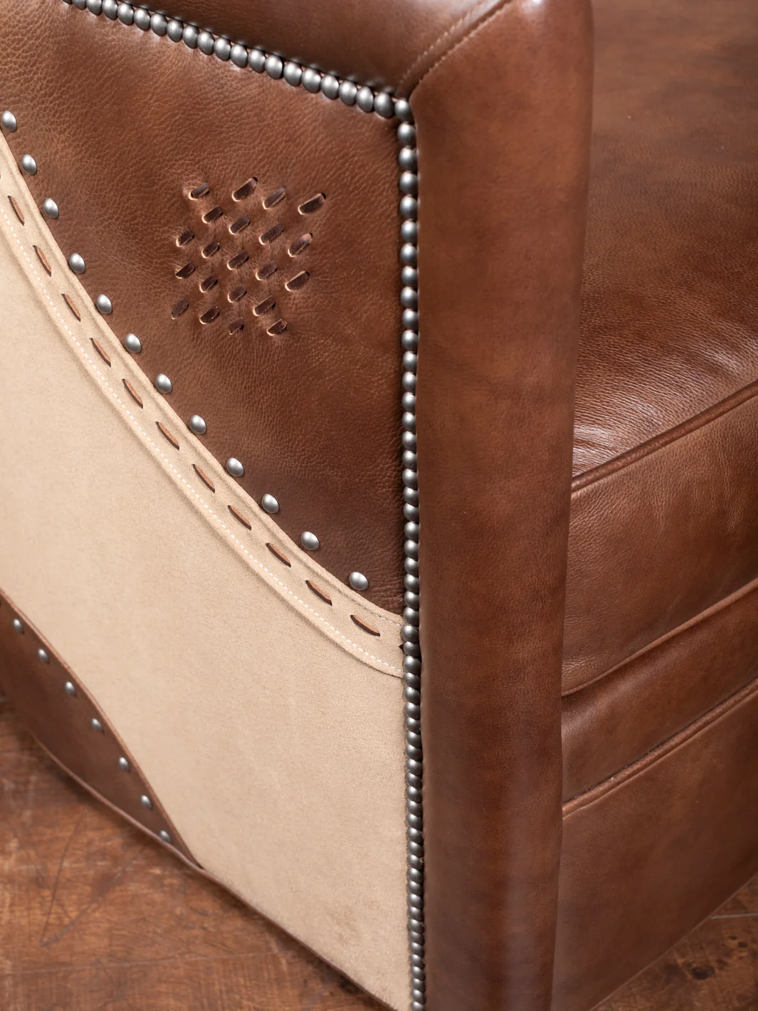 Stud Stitch Leather Swivel Chair - Image 5