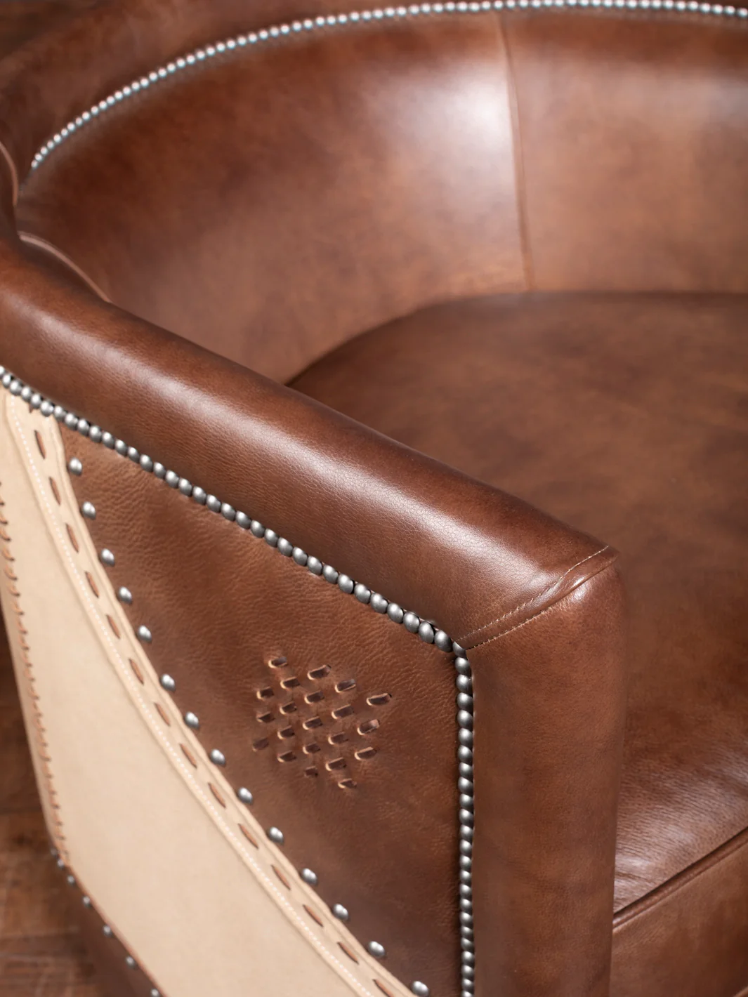 Stud Stitch Leather Swivel Chair - Image 6