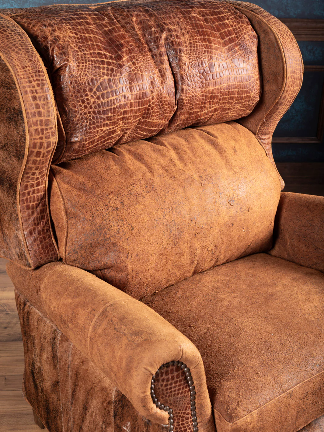 Gentleman’s Suede & Gator Leather Recliner - Image 4