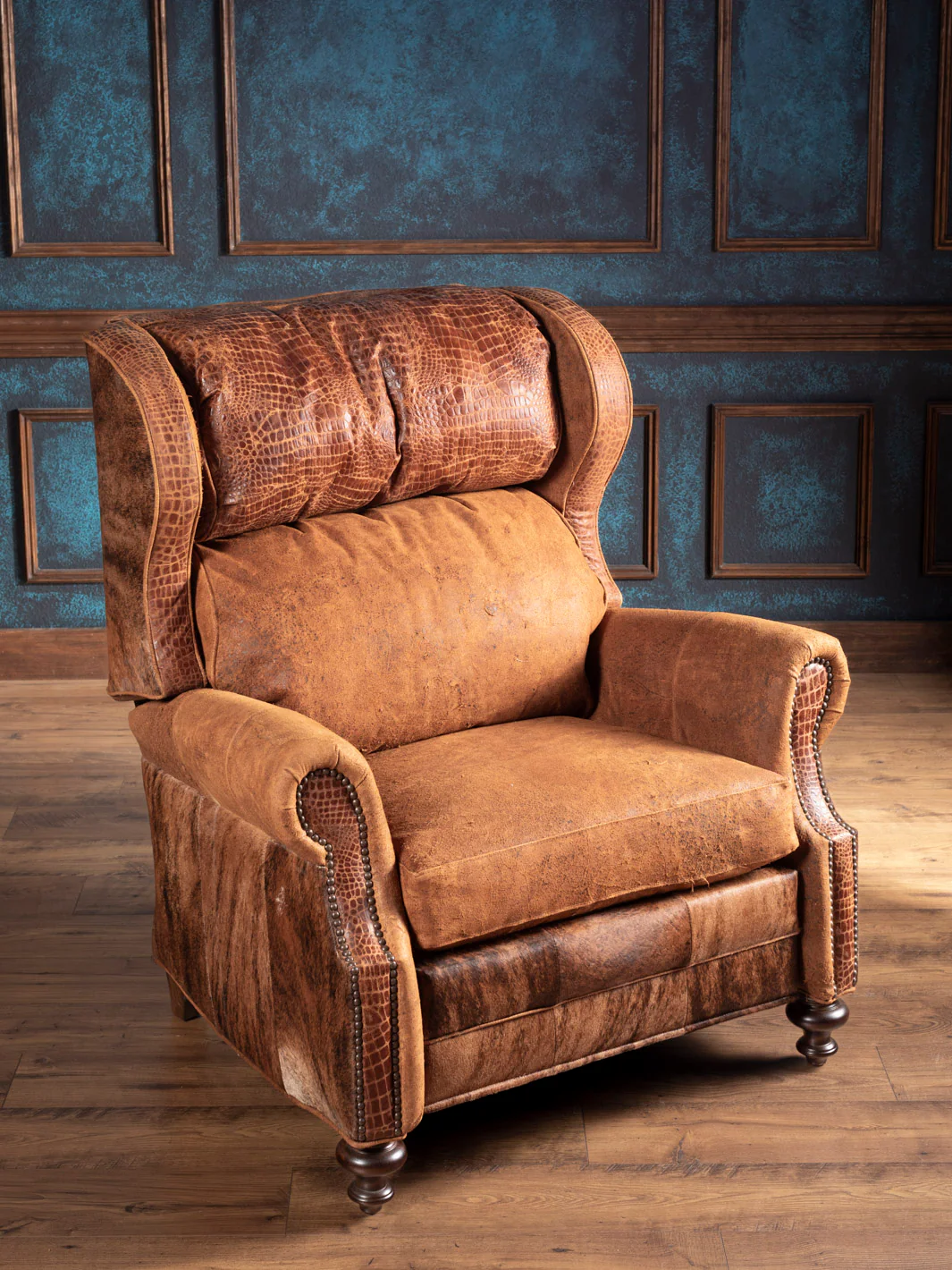 Gentleman’s Suede & Gator Leather Recliner - Image 7