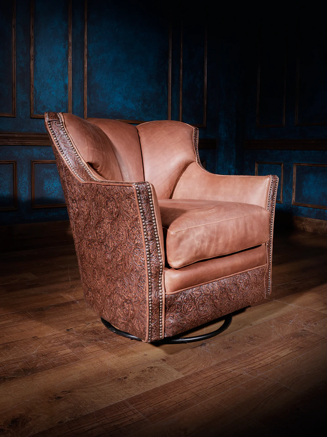 True Grit Western Leather Swivel Chair