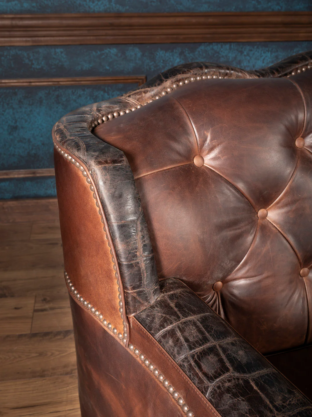 Tufted Chocolate Leather Utah Sofa - Image 3