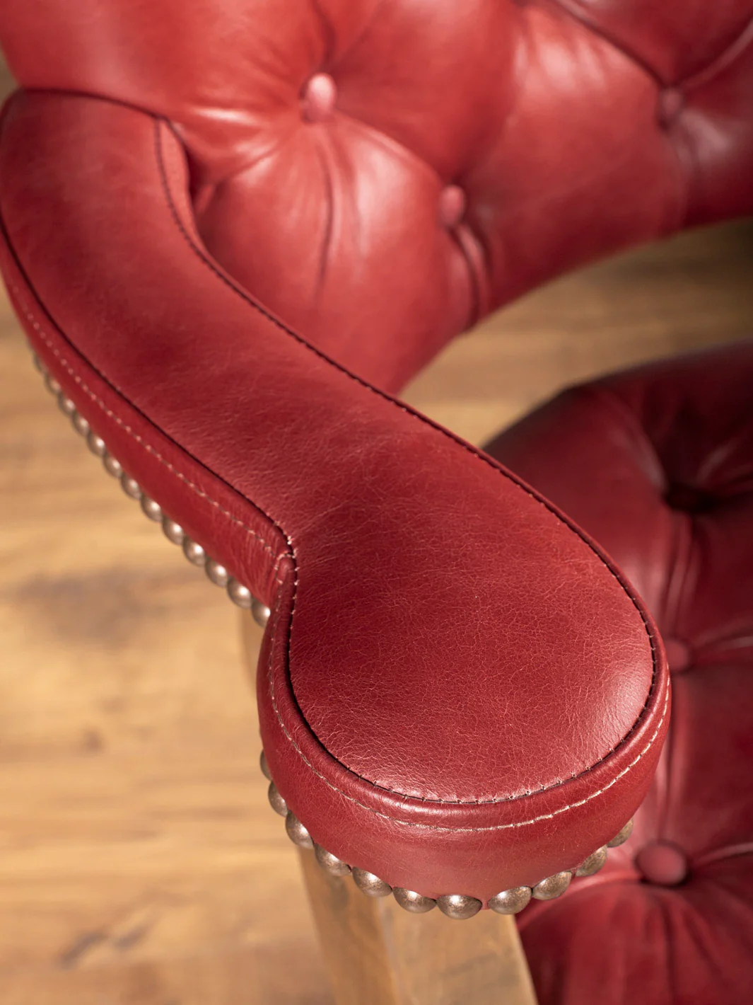 Tufted Crimson Leather Bar Stool - Image 3