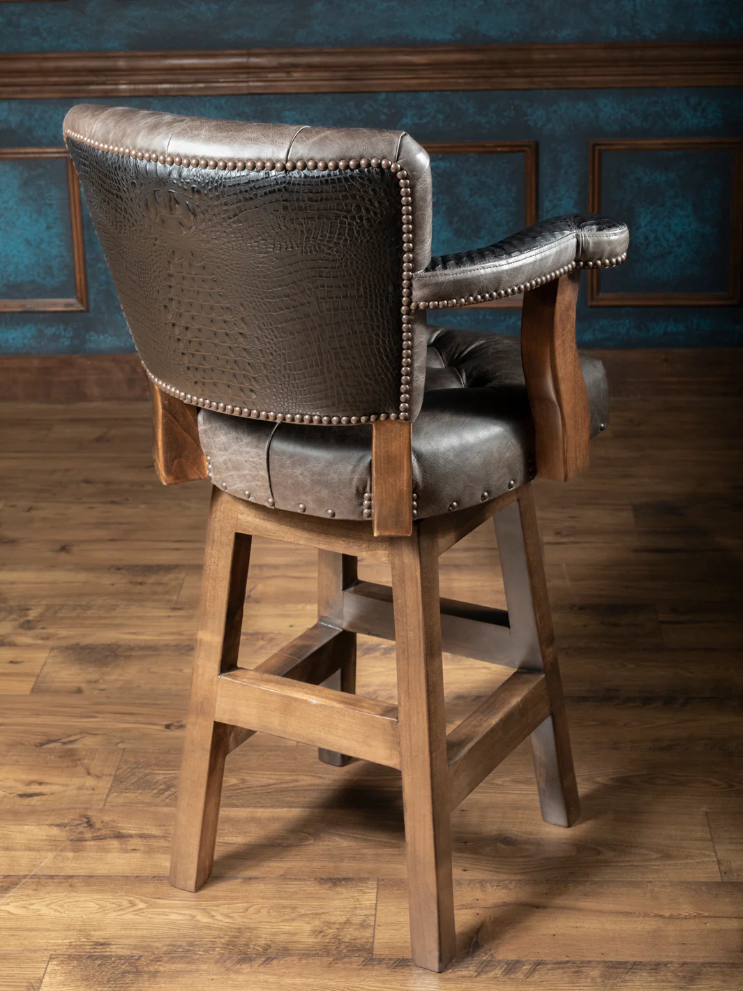 Tufted Greystone Leather Bar Stool - Image 2