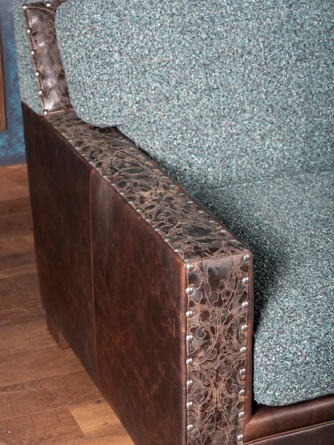 Turquoise Leather & Fabric Montana Sofa - Image 3