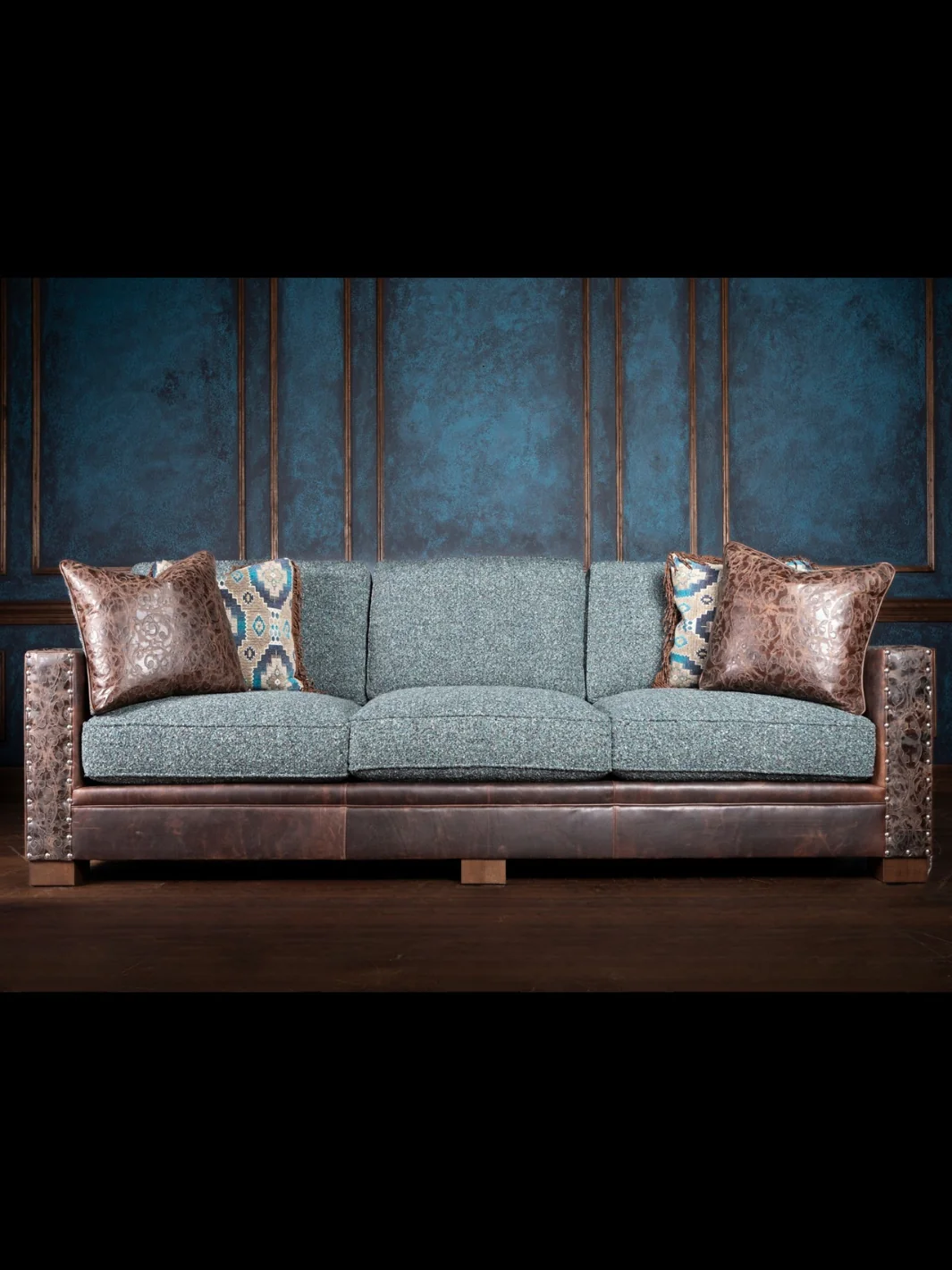 Turquoise Leather & Fabric Montana Sofa - Image 6