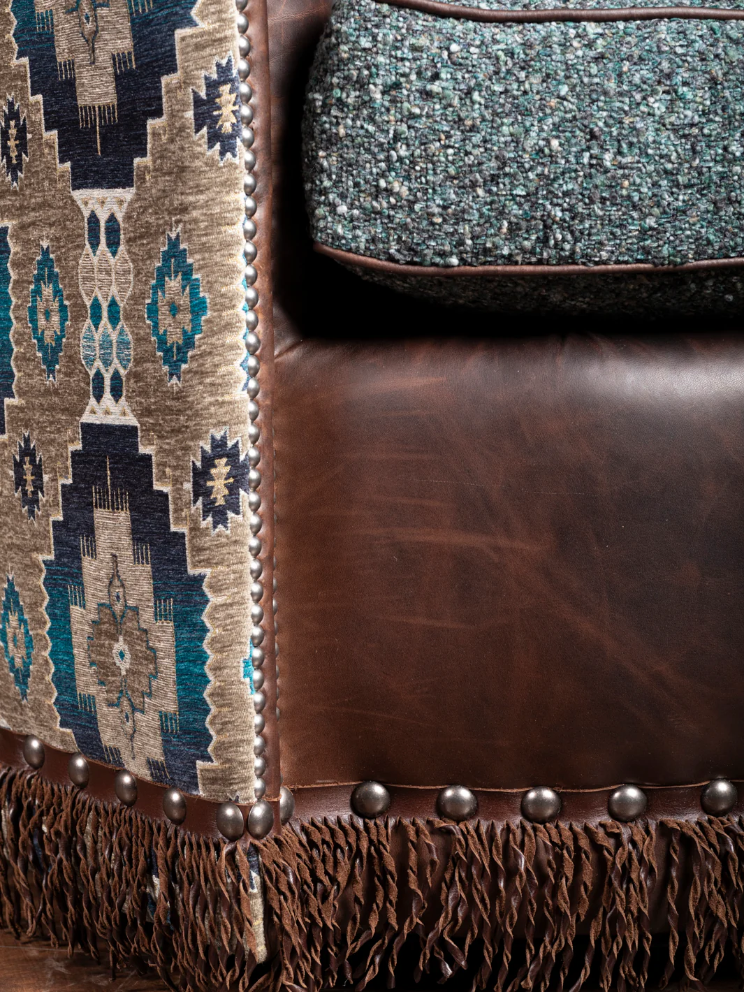 Turquoise Leather & Fabric Swivel Chair - Image 4