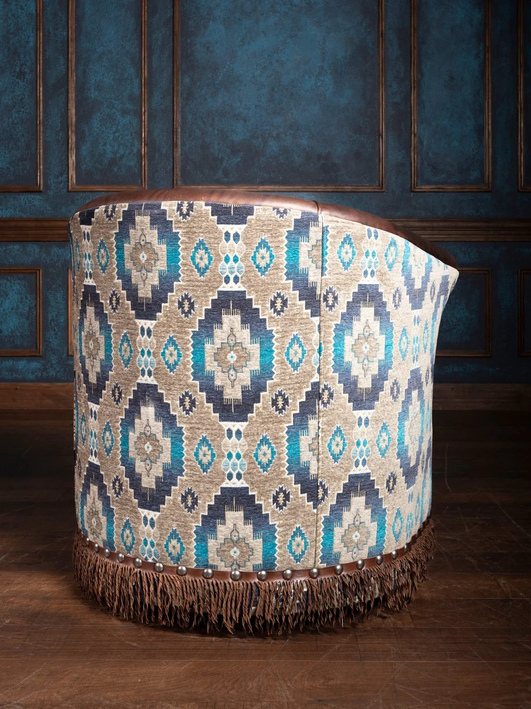 Turquoise Leather & Fabric Swivel Chair - Image 5