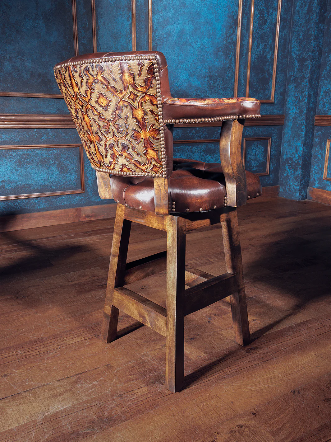 Western Brown Leather Chisum Bar Stool - Image 2