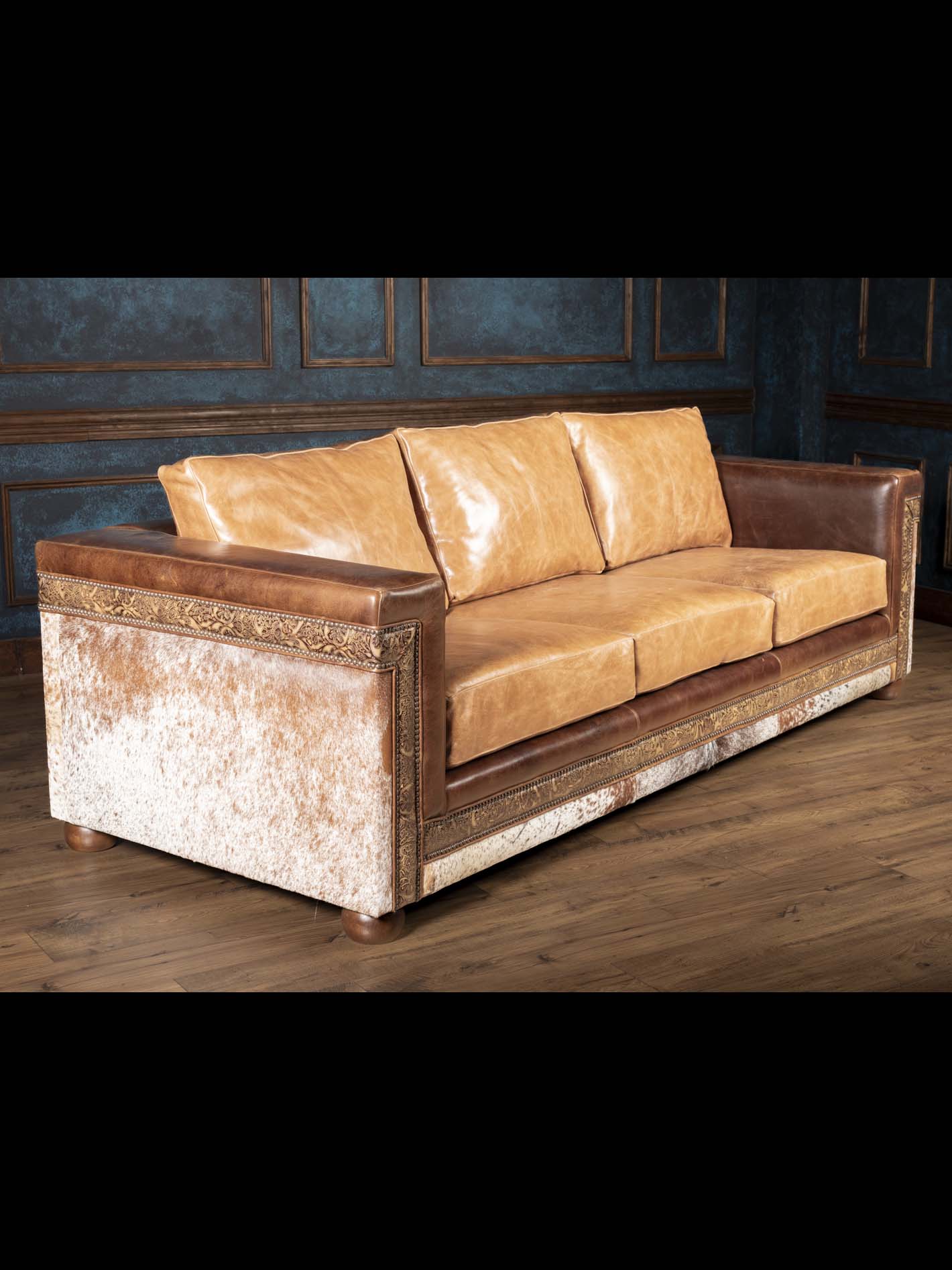 Two-Tone Western Longhorn Leather Architect Sofa - Image 6