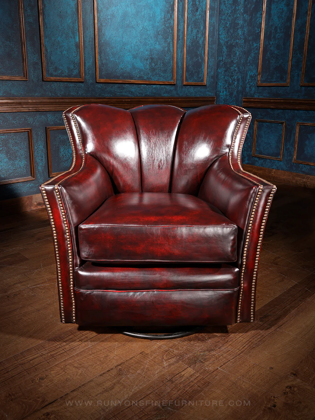 Western Scarlet Leather Swivel Chair - Image 3