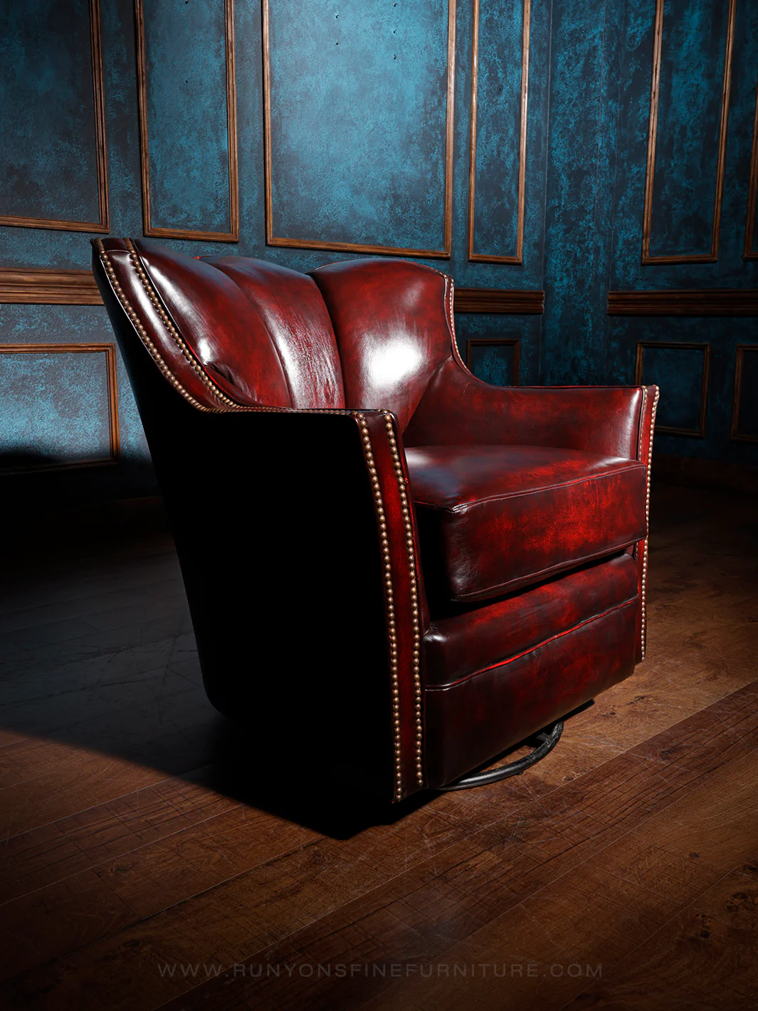 Western Scarlet Leather Swivel Chair - Image 4