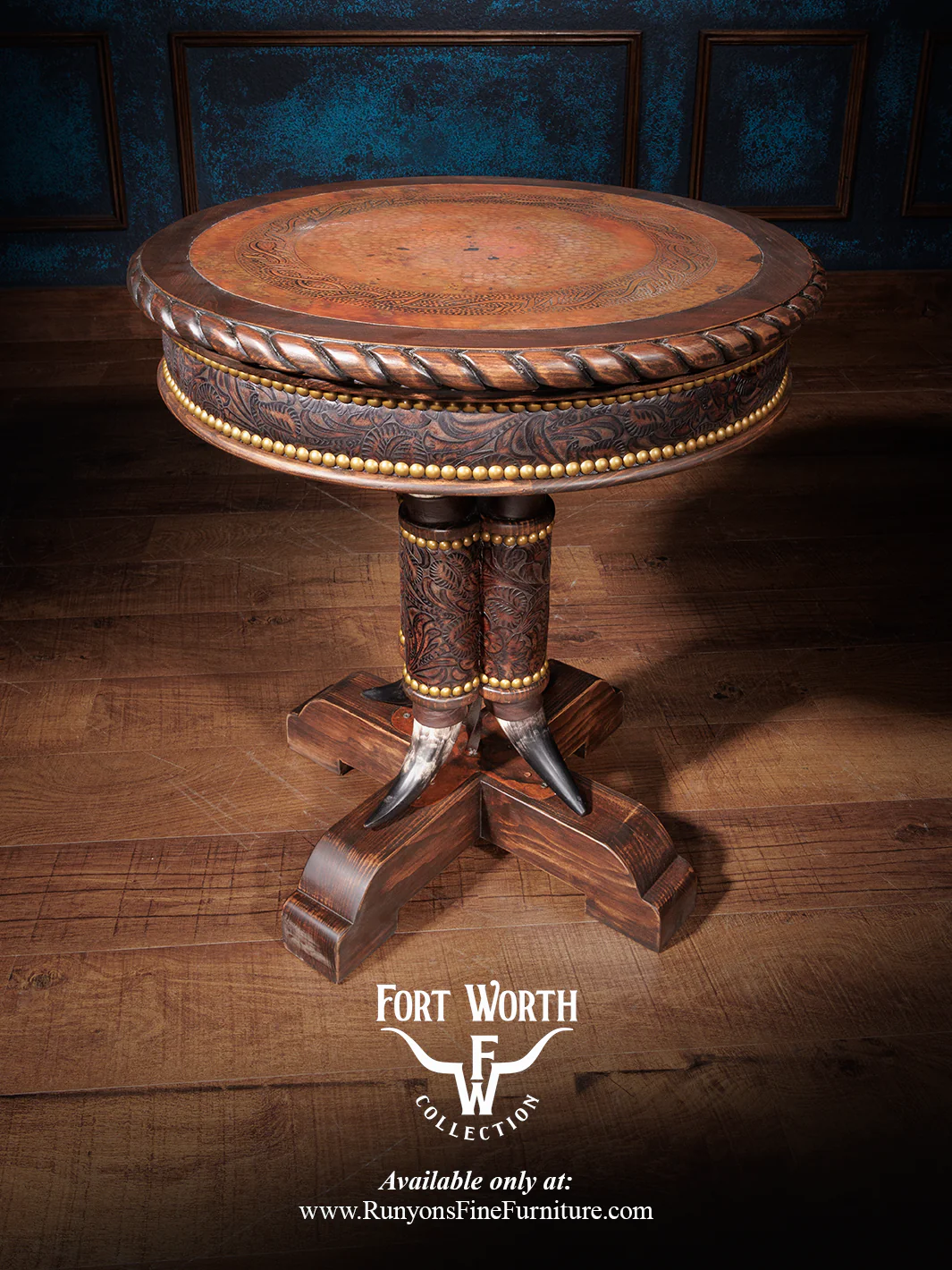 Western Steer Pedestal End Table - Image 3
